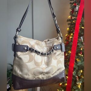 Coach Beige and Brown Shoulder Bag